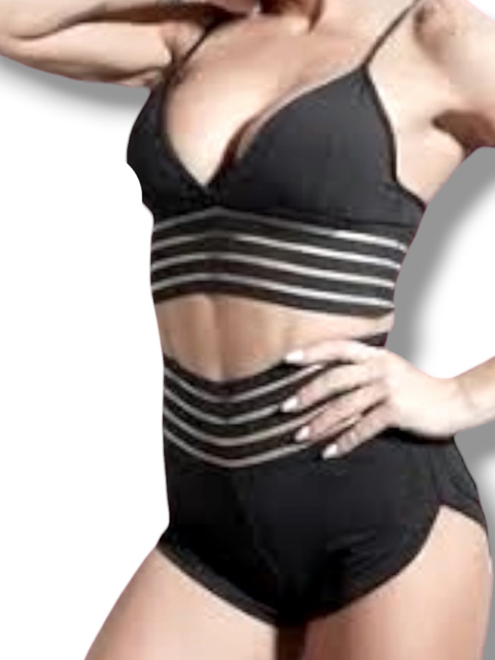 NWOT Mesh Stripe Scrunch Butt Bikini Swimsuit Rave Short Set XL/L 🍭